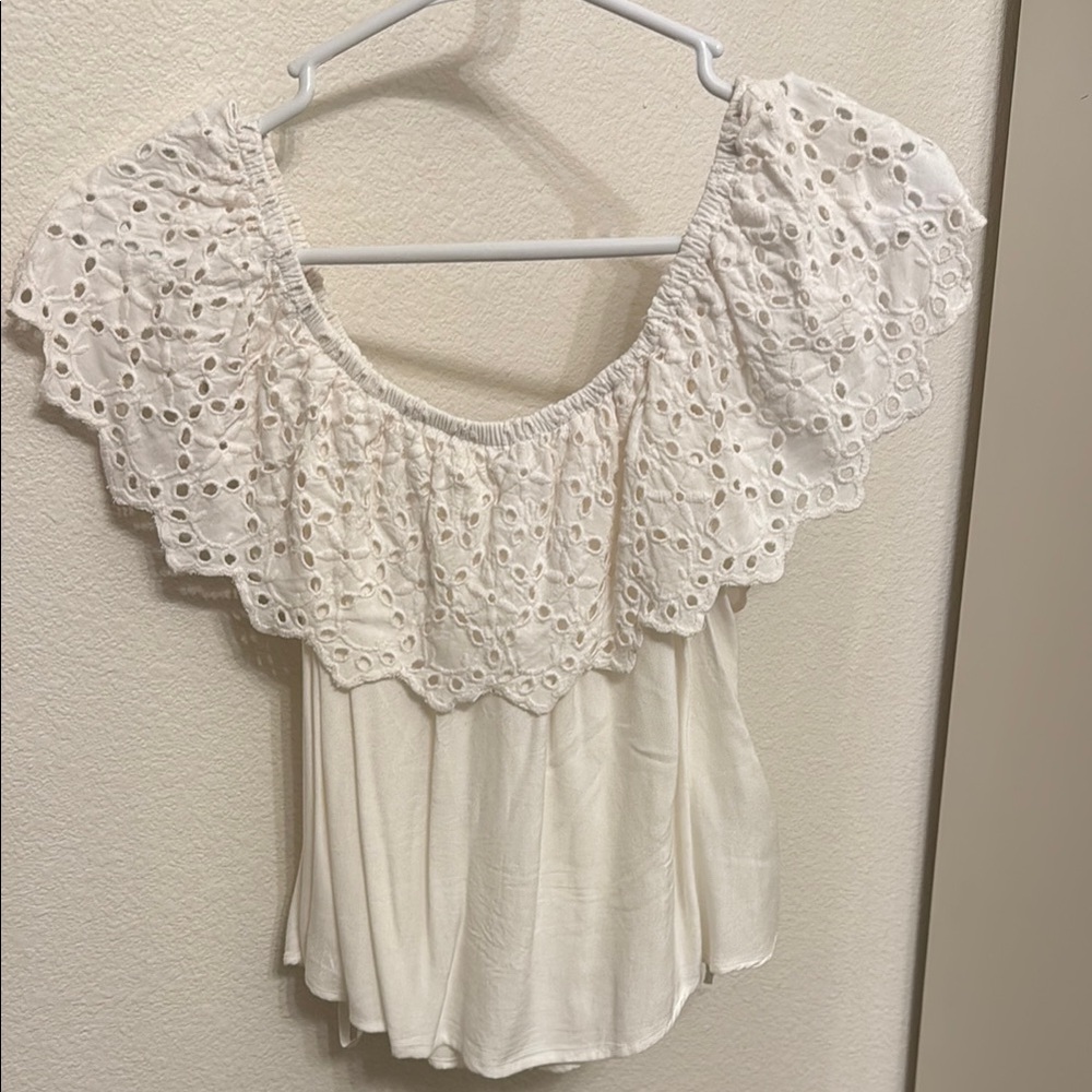 Chic Cream Eyelet Lace Women's Blouse